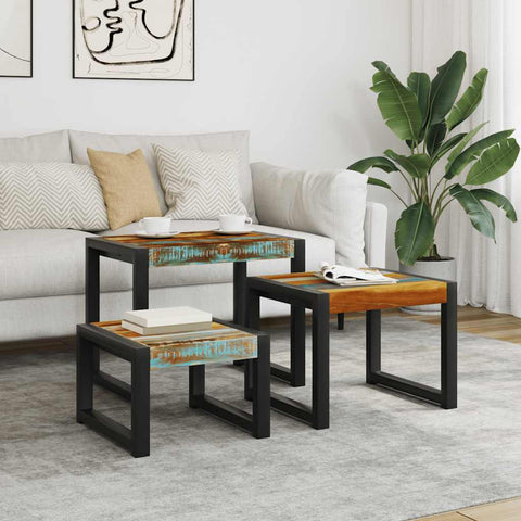 Three Piece Nesting Tables Solid Reclaimed Wood 243279
