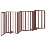 Dog Gate with Door Foldable 6 Panels Brown 300 cm Poplar Wood 352199