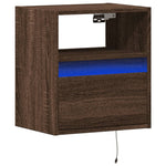 ZNTS Wall-mounted Bedside Cabinet with LED Lights Brown Oak 3307987