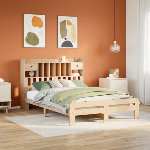 ZNTS Bookcase Bed without Mattress 140x190 cm Solid Wood Pine 3308894