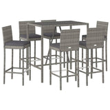 7 Piece Garden Bar Set with Cushions Grey Poly Rattan 3203922
