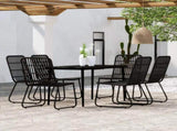 Dining Set Black Powder-coated steel, PE rattan, glass Medium 3099182