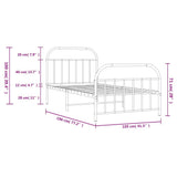 Bed Frame White Steel Single Bed Frame Rectangular Durable 353696