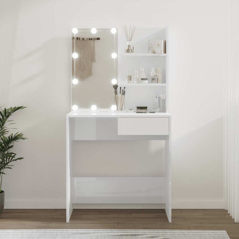 Dressing Table with LED High Gloss White 74.5x40x141 cm 808807