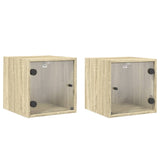 Bedside Cabinets with Glass Doors 2 pcs Sonoma Oak 35x37x35 cm 836467