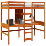 ZNTS Loft Bed Frame with Desk and Shelves Wax Brown 90x200cm Solid Wood Pine 3308543