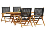 Garden Dining Set Folding 5 pcs Black Solid Acacia Wood 3375730