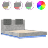 Bed Frame with LED without Mattress Concrete Grey 150x200 cm King Size 3210006