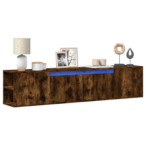 TV Wall Cabinet with LED Smoked Oak 180x31x39.5 cm 3307958