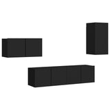 ZNTS 4 Piece TV Cabinet Set Black Engineered Wood 3078782