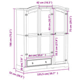 Wardrobe Corona White 151.5x52x186 cm Solid Wood Pine 4012161