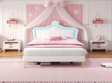 3ft Single Upholstered Bed with LED Adjustable Crown Shape Headboard, PU Leather Bed Frame with N652P265845W