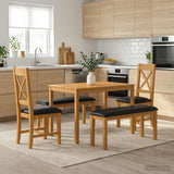 Dining Set 5 pcs Black Solid Oak Wood 3430292