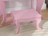Kids Vanity Table and Chair Set with Tri-Folding Mirror and Stool, Makeup Dressing Table with T3398P421965