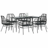 7 Piece Garden Dining Set Black Poly Rattan Glass 3334440