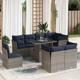 9 Piece Garden Sofa Set with Cushions Grey Poly Rattan Acacia 3326182
