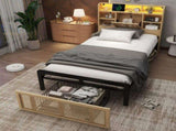 Wooden bed, With charging port and LED strip light, 3ft single bed 90190cm, Storage compartments in N604P336373N