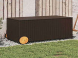Garden Storage Box with Wheels Brown 190L Poly Rattan 365325