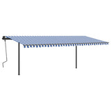 ZNTS Manual Retractable Awning with Posts 6x3.5 m Blue and White 3070276