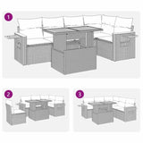 6 Piece Garden Sofa Set with Cushions Grey Poly Rattan Acacia 3327603