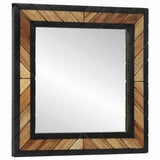 Wall Mirror Black and Brown 50 x 2 x 50 cm Solid Acacia Wood 374116