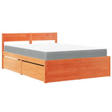 Bed with Drawers and Mattress Wax Brown 120x200 cm Solid Wood Pine 3281903