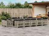15 Piece Garden Dining Set with Cushions Light Grey Poly Rattan 3211055