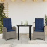 3 Piece Garden Dining Set with Cushions Grey Poly Rattan 3212440