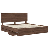Bed Frame with Drawer Brown Oak 200 x 200 cm Engineer Wood 3412566
