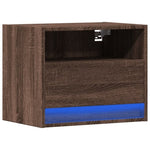 ZNTS Wall-mounted Bedside Cabinet with LED Lights Brown Oak 852073