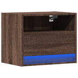 ZNTS Wall-mounted Bedside Cabinet with LED Lights Brown Oak 852073