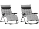 2pc Reclining Zero Gravity Sun Loungers ,Folding Chaise Lounge Chair with Cushions, Light Grey T3398P318683