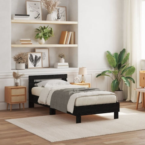 ZNTS Bed Frame with LED Lights Black Oak 75x190 cm Engineered Wood 863817
