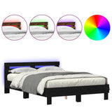Bed Frame with LED Black Oak 140 x 200 cm Engineered Wood 3333947