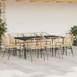 9 Piece Garden Dining Set Brown Poly Rattan Glass 3334498