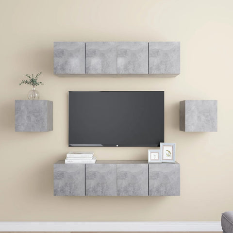 6 Piece TV Cabinet Set Concrete Grey Engineered Wood 3079102