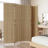 Room Divider 5 Panels Beige Poly Rattan 365351