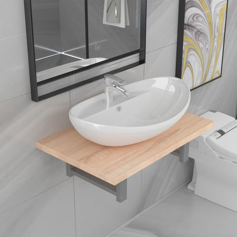 ZNTS Two Piece Bathroom Furniture Set Ceramic Oak 279329