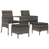 ZNTS Garden Sofa 2-Seater with Table and Stools Grey Poly Rattan 317627