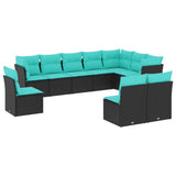10 Piece Garden Sofa Set with Cushions Black Poly Rattan 3217797