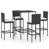 5 Piece Garden Bar Set with Cushions Poly Rattan Black 3095414