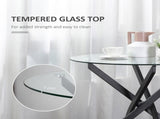 Dining Table with Clear Tempered Glass Top, Round Table with Metal Legs, Modern Kitchen Table for T3398P329932