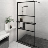 Walk-in Shower Wall with Shelf Black 115x195 cm ESG Glass&Aluminium 3185482