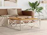 Coffee Table Silver Stainless Steel and Solid Wood Acacia 349975