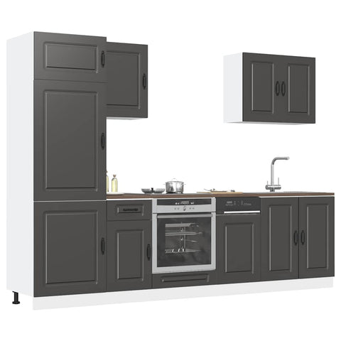 ZNTS 7 Piece Kitchen Cabinet Set Kalmar Black Engineered Wood 3314762