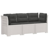 3-Seater Garden Sofa with Cushions Rattan Look PP White 3443843