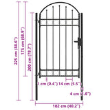 Fence Gate ASSEN with Arched Top Steel 102x175 cm Black 143087