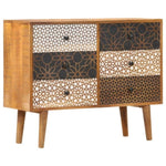 ZNTS Sideboard with Printed Pattern 90x30x70 cm Solid Mango Wood 247916