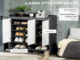 High Gloss Shoe Cabinet with White Doors and Open Shelves, Hallway Shoe Cupboard Storage Organizer T3398P378001