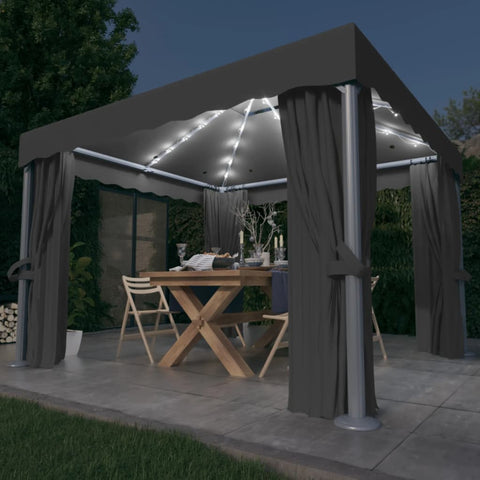 Gazebo with Curtain&LED String Lights 3x3 m Anthracite 3070347